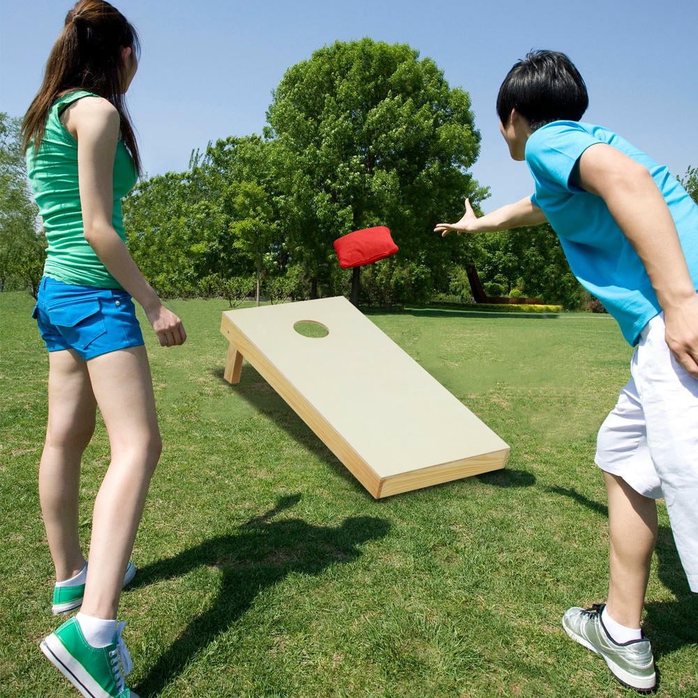 GVN Professional Cornhole Board - Solid Wood Construction, Foldable & Portable Design, Includes 8 All-Weather Bean Bags for Outdoor Fun, Natural