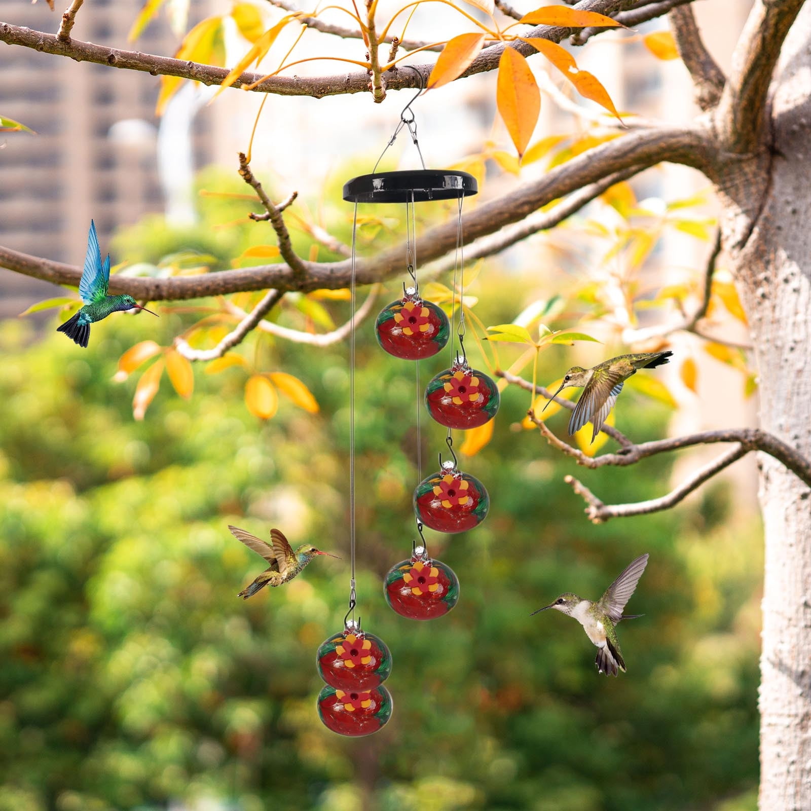 Charming Wind Chimes Hummingbird feeders for Outdoors Hanging Ant and Bee Proof,Never Leak,Perfect Garden Decor for Outside