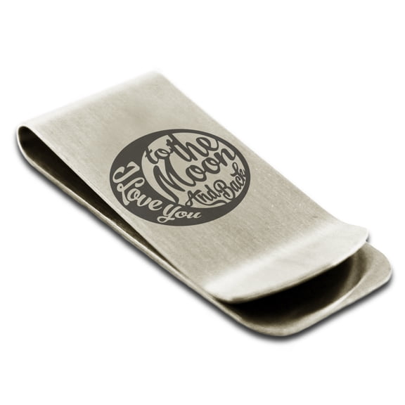 Stainless Steel Retro I Love You to the Moon and Back Engraved Money Clip Credit Card Holder