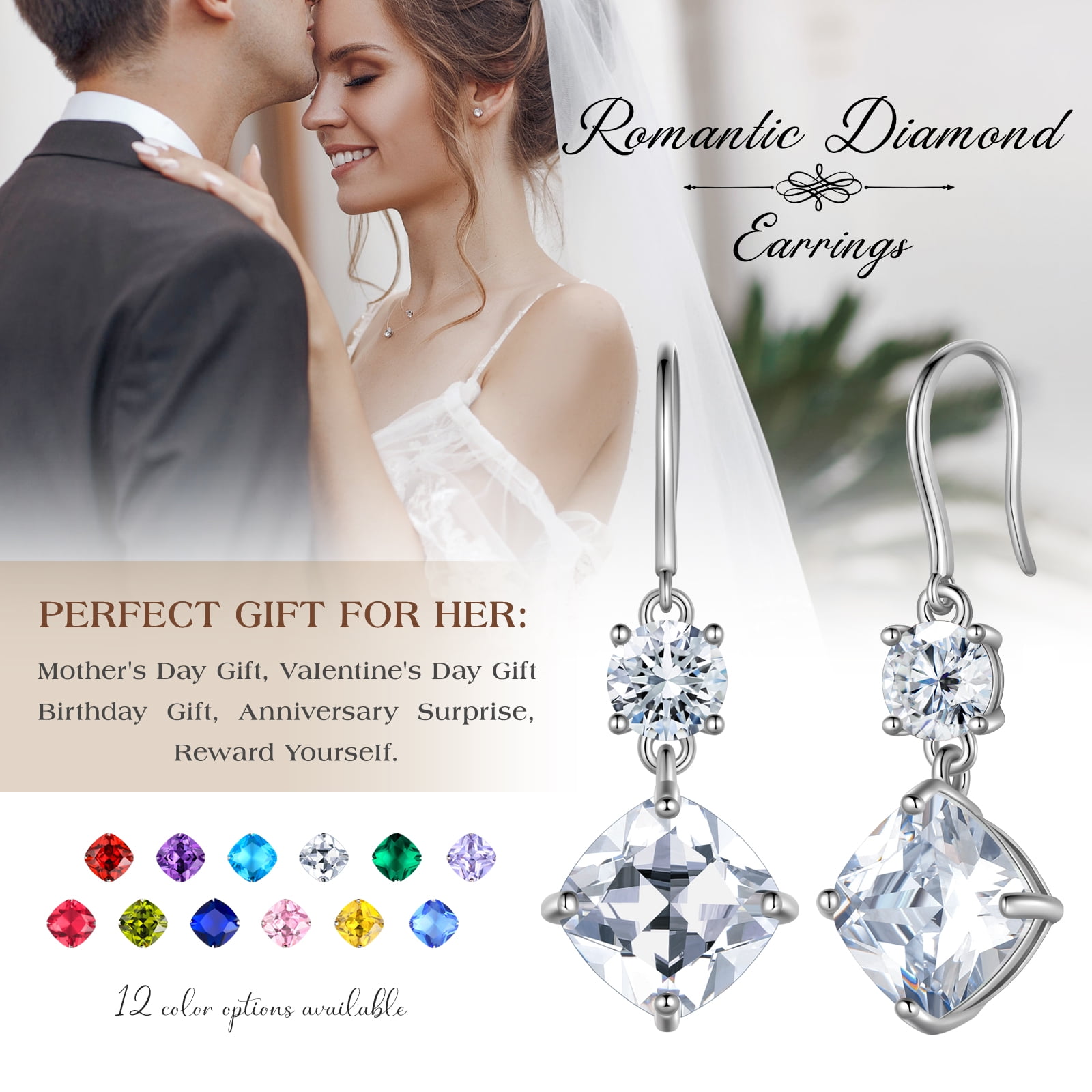 Juwaliy August Birthstone Earrings Women 925 Sterling Silver Long Drop Earrings Peridot Cushion Crystal Jewelry Grandma Mother Christmas Birthday Gift