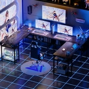 Homieasy Reversible L Shaped Desk with Magic Power Outlets and USB Charging Ports, Sturdy Corner Computer Desk with Storage Shelves, Gaming Table Home Office Desk, Easy to Assemble, Black Oak