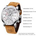 thumbnail image 2 of Reloj para Hombre Correa de Cuero Cronógrafo Reloj de Cuarzo Reloj de Pulsera Impermeable, 2 of 4