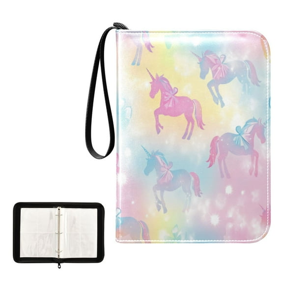 400 Pockets Trading Cards Album,Card Binder 4-Pocket, Cards Collector Album Holder Fits 400 cards with 50 removable sheets Pastel Unicorns and Bows