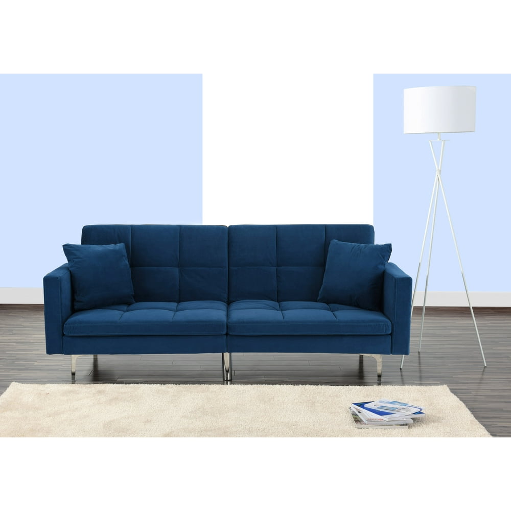 Sofamania Modern Tufted Split Back Sofa Bed in Velvet, Multiple Colors