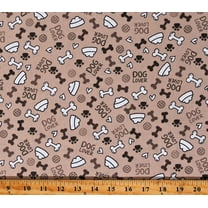 Cotton Dog Bones Food Bowls Dishes Pawprints Dogs Pets Animals Dog Lover Tan Brown Spotty Cotton Fabric Print by the Yard (108469)