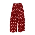 thumbnail image 6 of VEKDONE Women's Polka Dot Palazzo Pants Elastic High Waisted Wide Leg Pants Summer Pleated Flowy Straight Trousers Casual Loose Fit Slacks with Pockets Wine M, 6 of 6