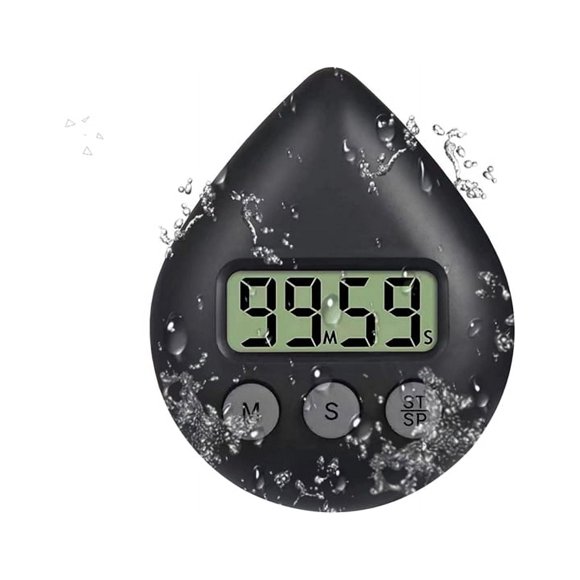 Silent Non-Ticking Battery Operated Shower Timer, Waterproof Digital Timer, Small Size Cute Timer Black
