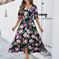 thumbnail image 3 of Vestido con estampado floral de rayón de algodón azul para mujer, vestido vintage con escote en V, vestidos largos bohemios, ropa de playa bohemia de verano, 3 of 5