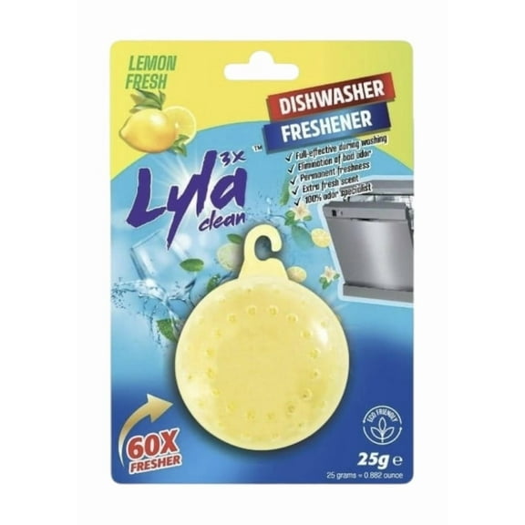 LYLA 3X Dishwasher Freshener Lemon Fresh,60 Washes,Full effective,Eliminate Bad Odor,Permanent Freshness,Extra Fresh scent, 100% Odor Specialist