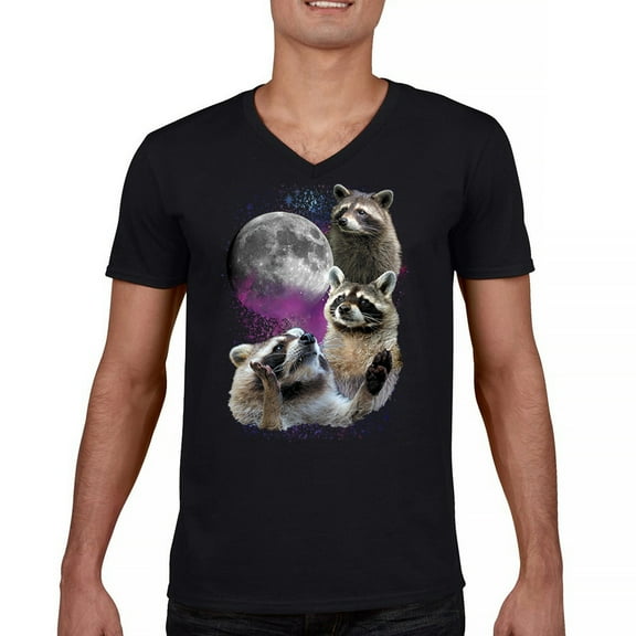 Racoons Howling at the Moon V-Neck T-shirt Funny Galaxy Wildlife Universe Humor Weird Animal in Space Tee