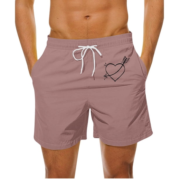 Mens Casual Pantalones Cortos en Forma de Corazón Impreso Cordón Bolsillo Playa, Poliéster Spandex para Primavera Verano Al Aire Libre Y Diario