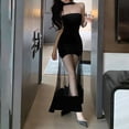 thumbnail image 2 of SMihono Women Tube Top Dress See Through Sexy Long Dresses Summer Strapless Dress Party Clubwear Gowns and Evening Dresses Black L, 2 of 6