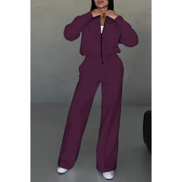 Dropshipping Autumn Winter Female Loose Tracksuit Sweatshirt Women's Sports Suits Zipper Jacket and Wide Leg Pants Two-piece Set