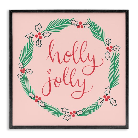 Stupell Industries Cottage Minimal Holly Jolly Wreath Black Framed Giclee Art, 12 x 12, by Sazerelli Designs