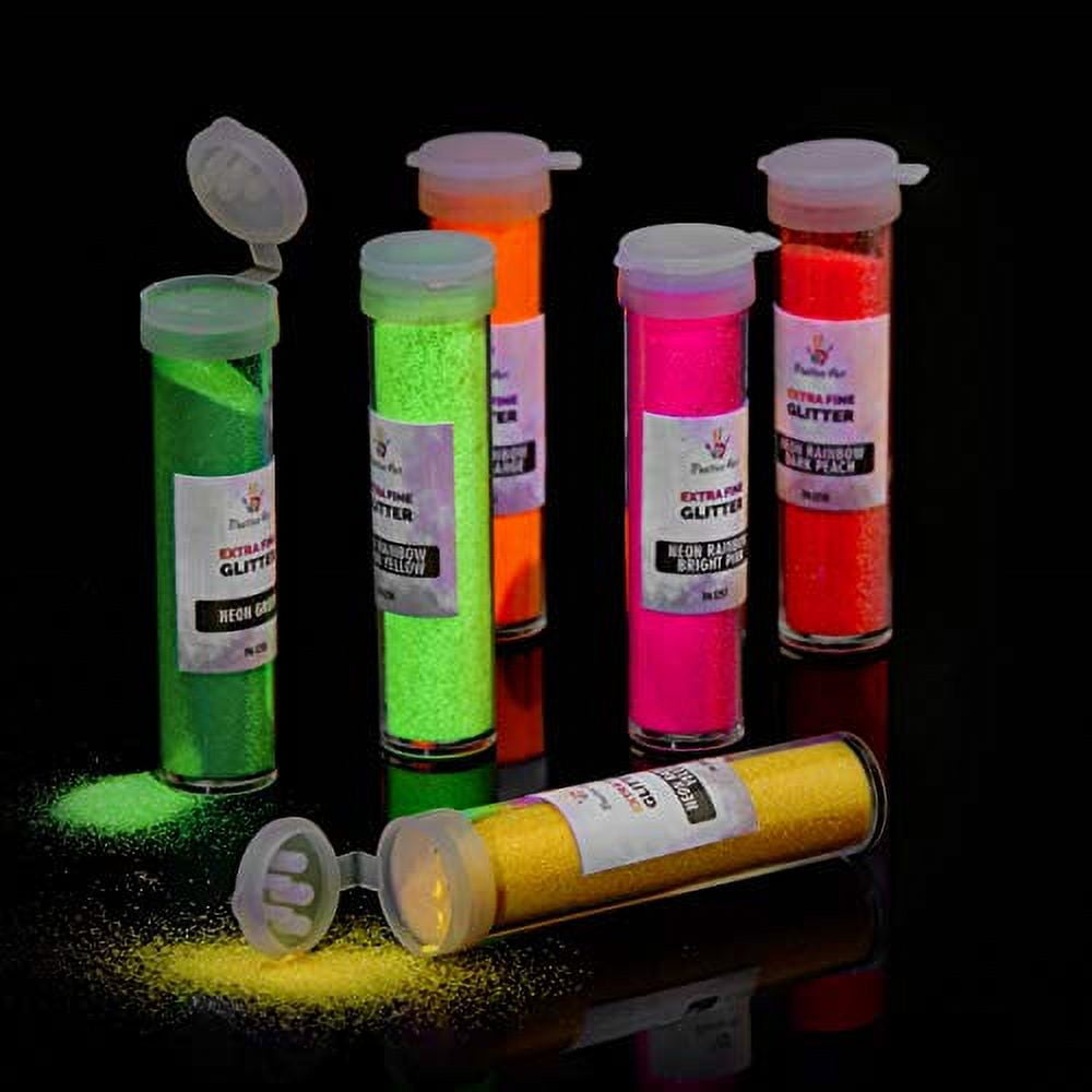 Extra Fine Glitter Set of 60 Vibrant Colors | Color Powder in Leak-Proof Shaker Jars (0.32oz/9g) | Arts & Crafts Glitter Kit Glows Under UV Light | Use for Projects, Slime, Nails, Body, Face & More