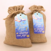12 Pack 5x7" Burlap Drawstring Bags + Thank You Tags, Natural Jute Bags, Burlap Gift Bags for Rustic Party Favors, Mermaid Birthday Party
