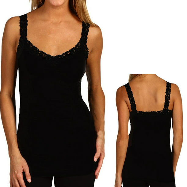 Keer terug investering token Sexy Seamless Stretch Lace Trim Spaghetti Rouched Camisole Tank Top Cami  OneSize - Walmart.com