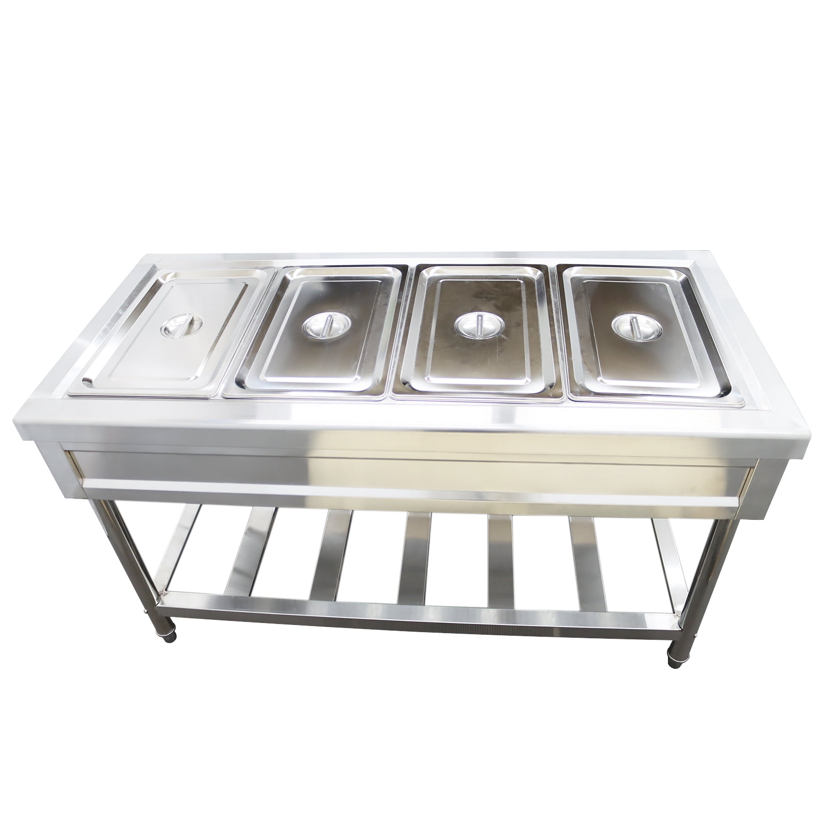 Loyalheartdy Commercial Bain Marie Buffet Food Warmer 4 Pan Stainless Steel  Steam Table w/Temperature Control for Catering 850W 