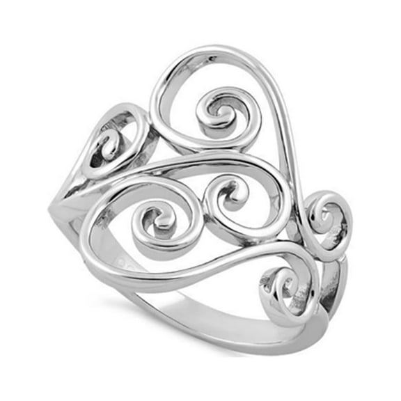 925 Sterling Silver Oxidized Platinum Plated Filigree Heart Women Valentines Day Gifts Ring
