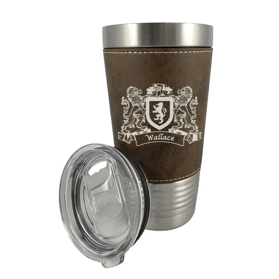 Wallace Irish Coat of Arms Leather Travel Mug