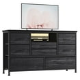 thumbnail image 2 of Emorefun TV Stand up to 50 Inch TV, 8 Fabric Drawers Dresser with LED Light and Power Outlet for Living Room, Entryway, Black Wood Grain, 2 of 7