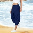 thumbnail image 2 of BLVB Linen Capri Pants for Women Casual Elastic Drawstring Waist Summer Wide Leg Pants Baggy Comfy Lounge Beach Capris, 2 of 7