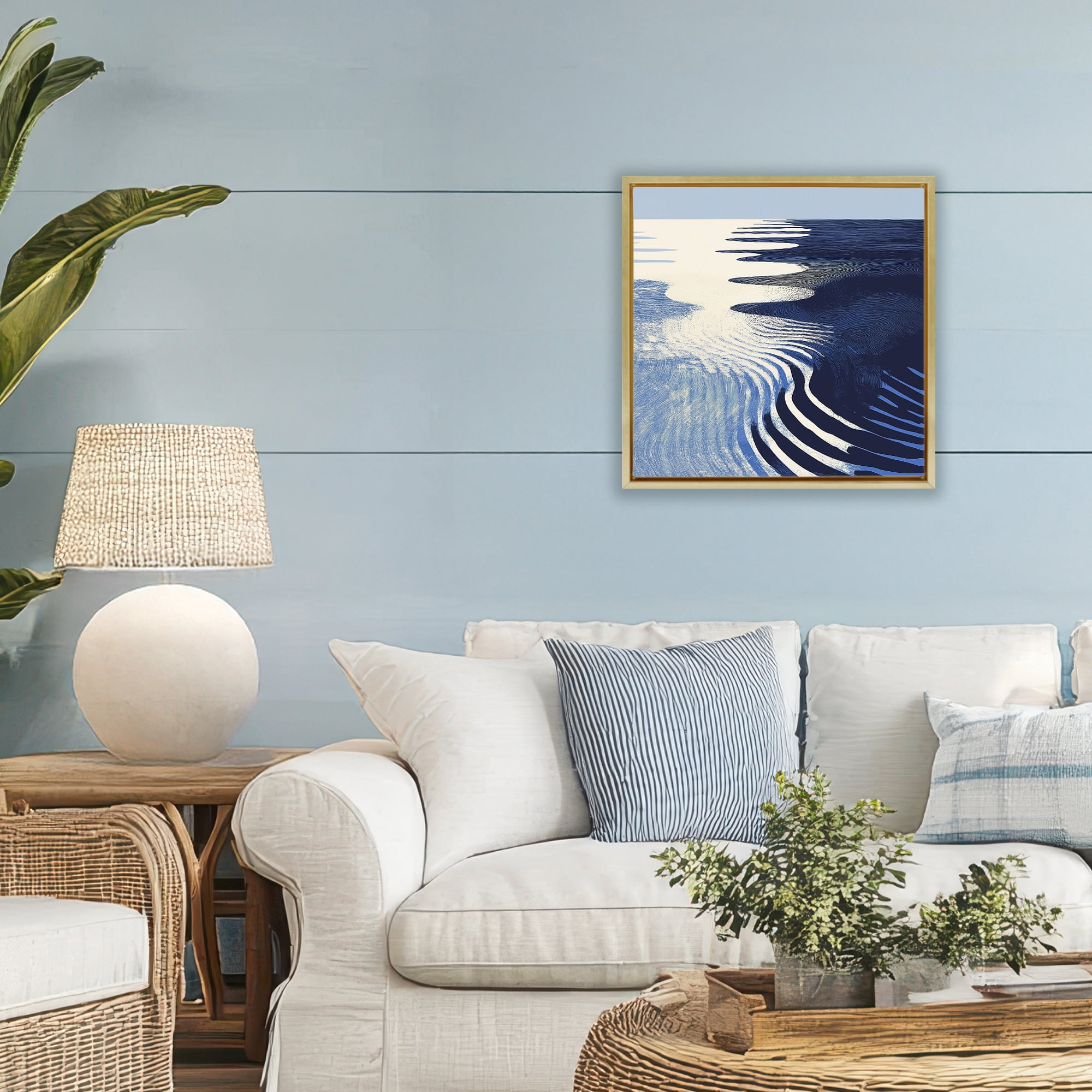 Stupell Industries Abstract Cobalt Ripples Gold Framed Floater Canvas Wall Art, design by Walker Noble