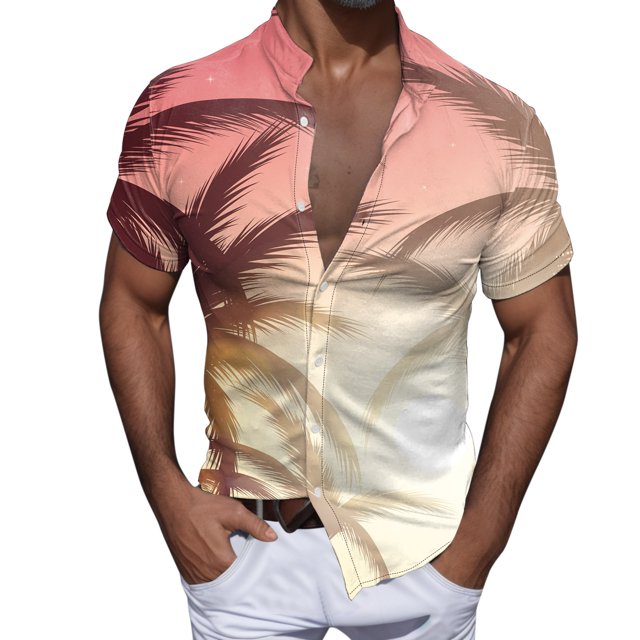 Camisas De Vestir Para Hombre Slim Fit Hombres Casual Manga corta Primavera Verano Turndown Neck 3D Impreso Camisas Moda Top Blusa Camisas (Khaki, L)