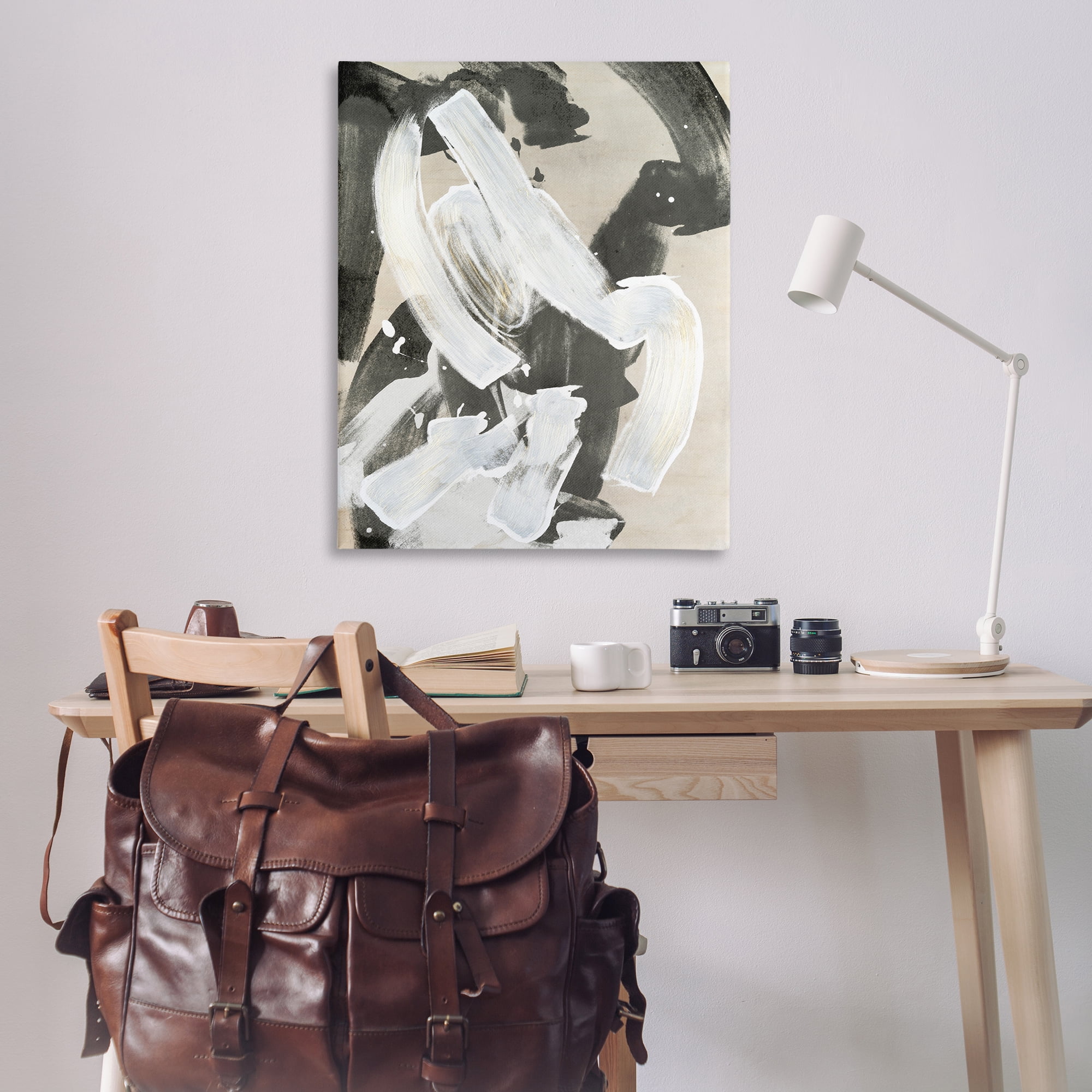 Stupell Industries Chaotic White Paint Streak Abstract Painting Wrapped Canvas Art Print Wall Art, 36 x 48