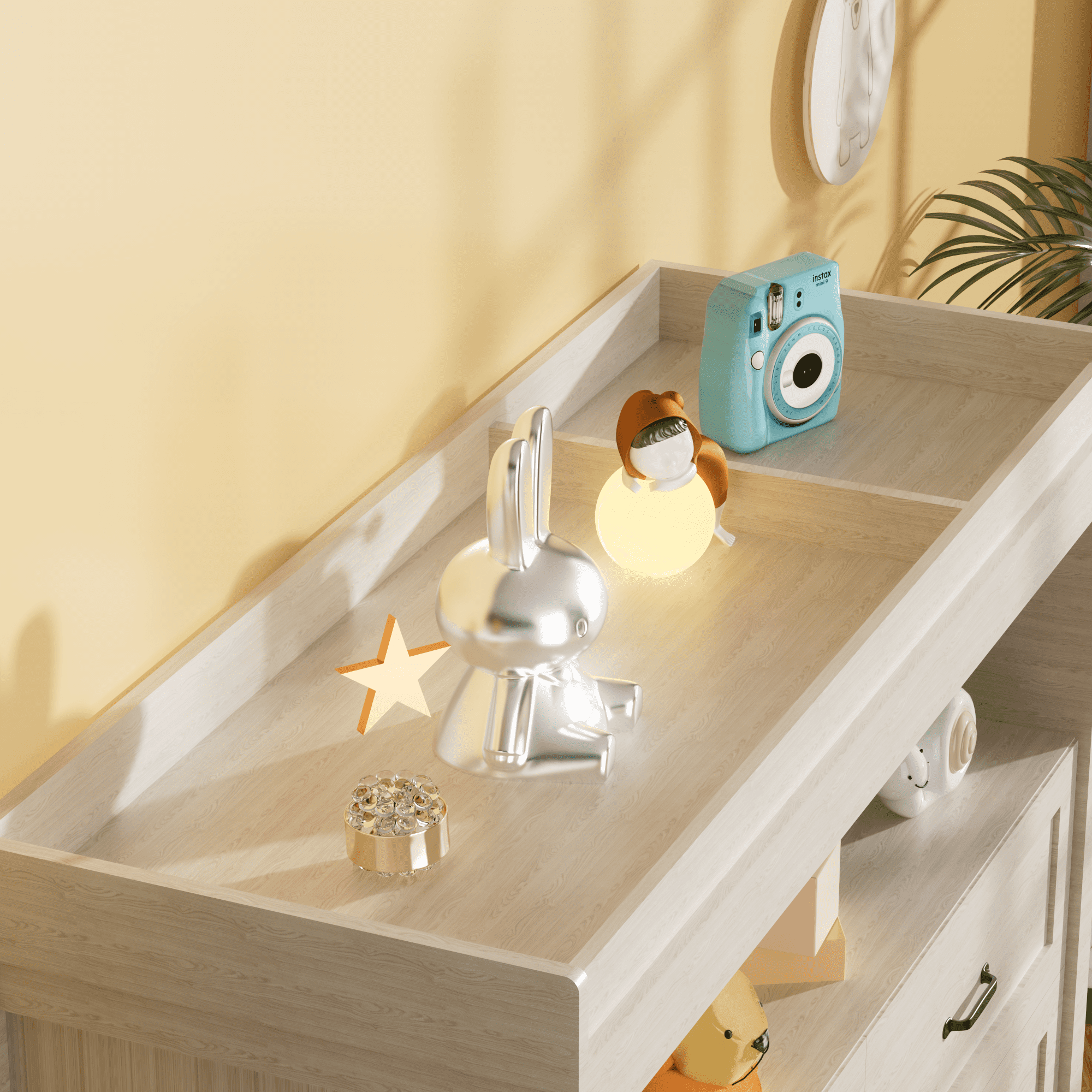 Baby Changing Table Dresser Nursery Chest with Storage-Infant & Toddler, 4 Drawers and Open Storage Space, Beige