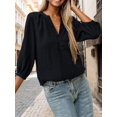 thumbnail image 2 of Weardear Womens Casual 3/4 Sleeve Shirts Henley V Neck Button Up Tops Pleated Swiss Dot Blouse, 2 of 5