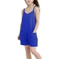 thumbnail image 4 of Gamivast My Order History Online Girls Sleeveless Romper Kids Summer Casual Spaghetti Strap Short Overalls Crew Neck One Piece Jumpsuit with Pockets Blue Previous History, 4 of 8