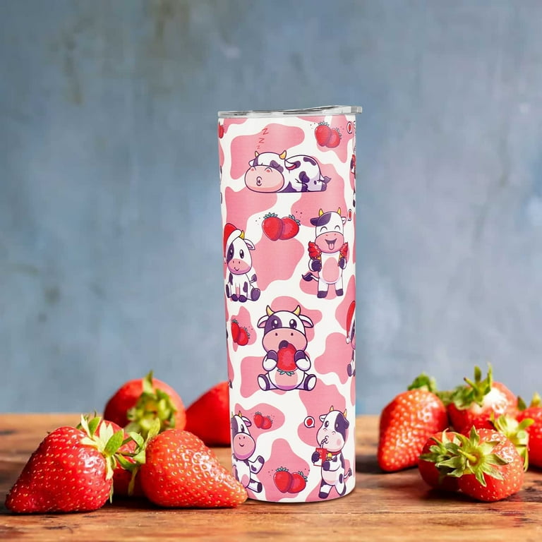 Strawberry Cow Tumbler With Lid and Straw Stainless Steel 20oz Pink Cow  Print Skinny Tumbler Insulated Cow Print Cups Strawberry Cow Coffee Mug  Water Bottle Cow Print Tumbler Gifts for Women 