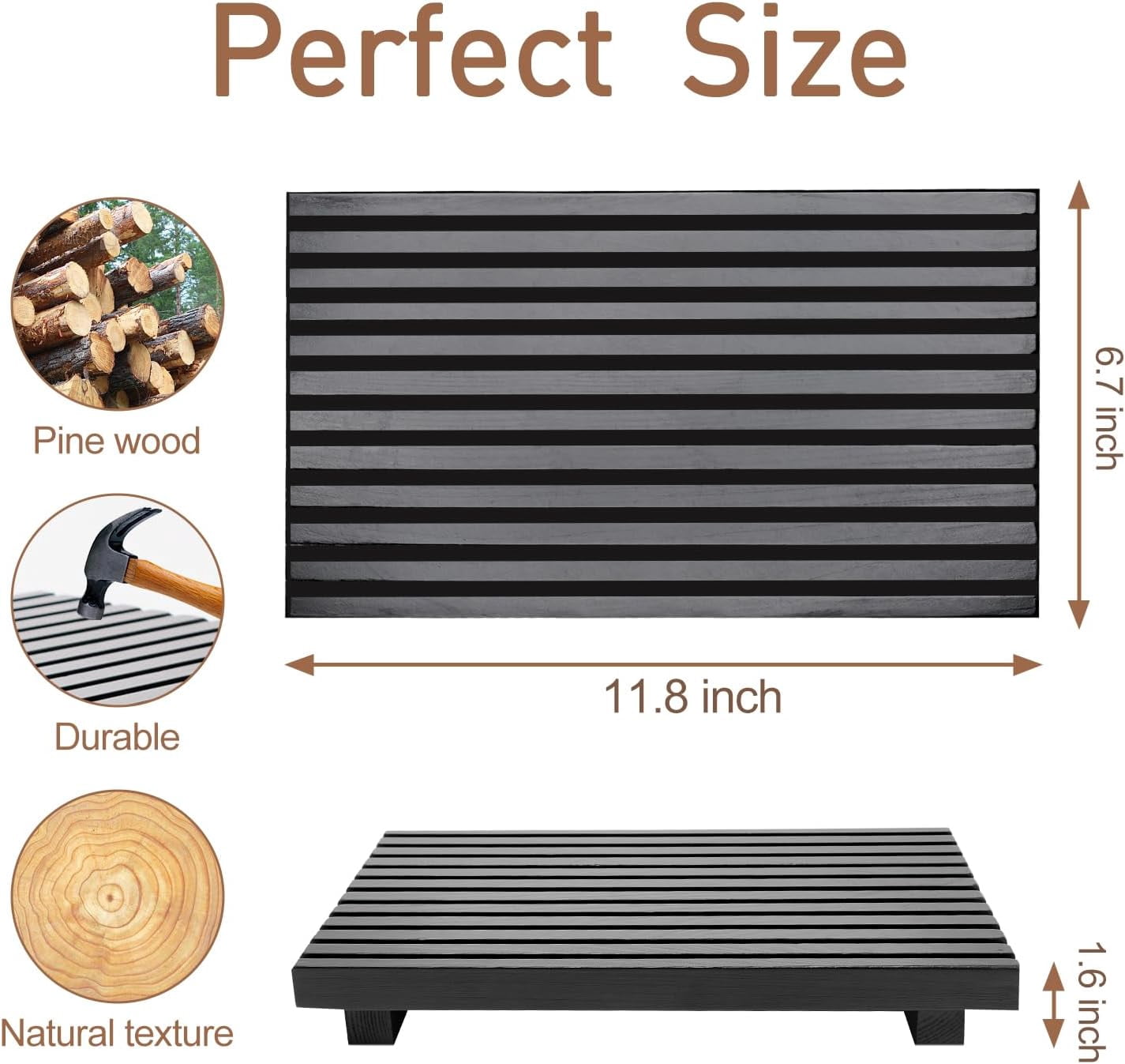 Black Wooden Bathroom Vanity Tray, Farmhouse Countertop Organizer & Riser Stand for Kitchen Sink, Soap Dispenser Holder & Home Decor