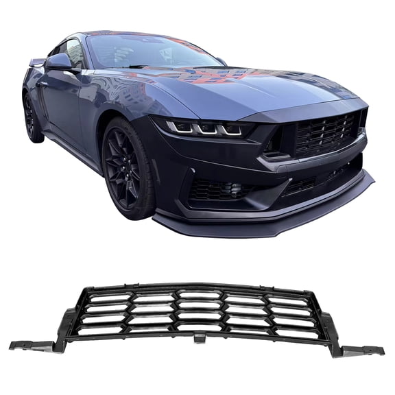 Ikon Motorsports Front Upper Grille Compatible with 2024-2026 Ford Mustang 7th Gen S650 Dark Horse Handling Package Style Unpainted Black ABS Plastic Replacement Front Bumper Grill 1PC