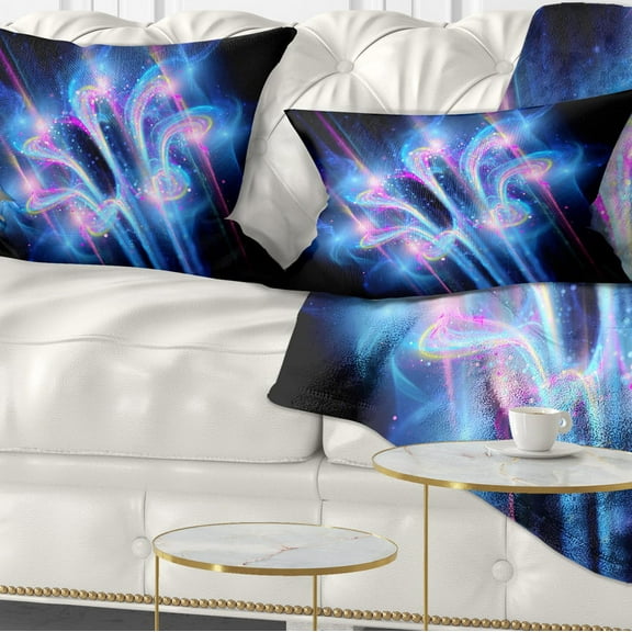 Designart Blue Fractal Flower in Space - Floral Throw Pillow - 12x20