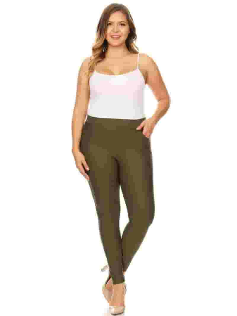Lady's Pocket Ponte Pants Plus Size, Olive, 3XL