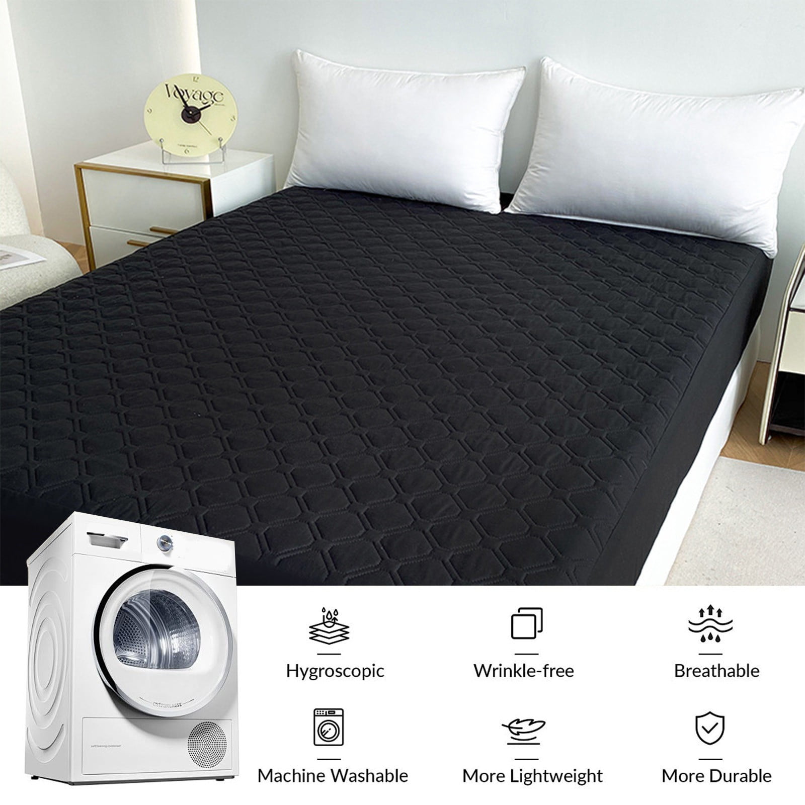 90x200cm Waterproof Mattress Protector Non-slip Soft Fibre Fixed Mattress Cover Ideal for Naked Sleeper