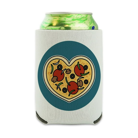 Heart Pizza Pie Love Can Cooler - Drink Sleeve Hugger Collapsible Insulator - Beverage Insulated Holder
