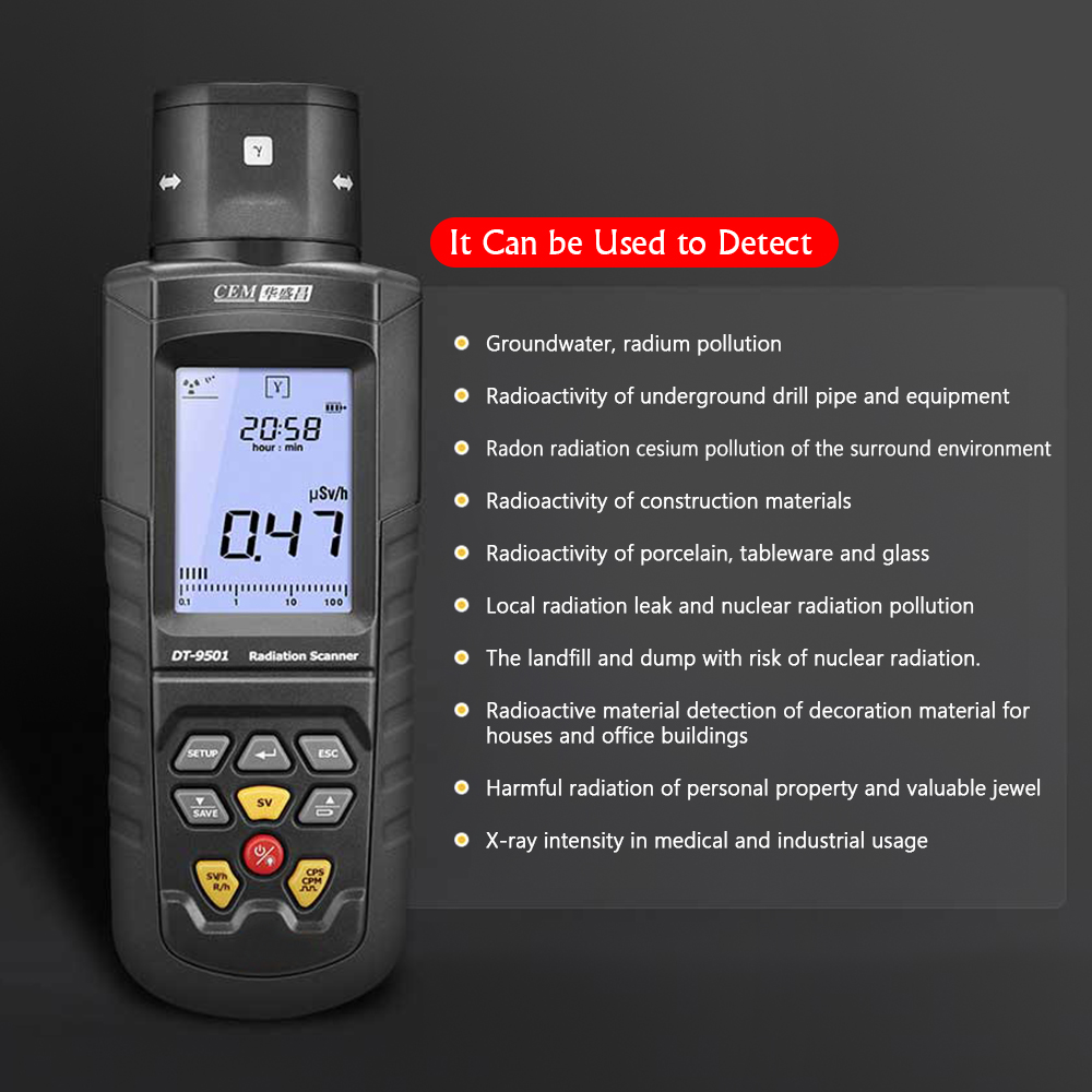 CEM DT-9501 Multifunctional Digital Radiation Reactor Geiger Counter  Radiation α β γ X-ray Detecting Instrument Portable Handheld Household  Radiate Inspection Instrument with 4000 Sets of