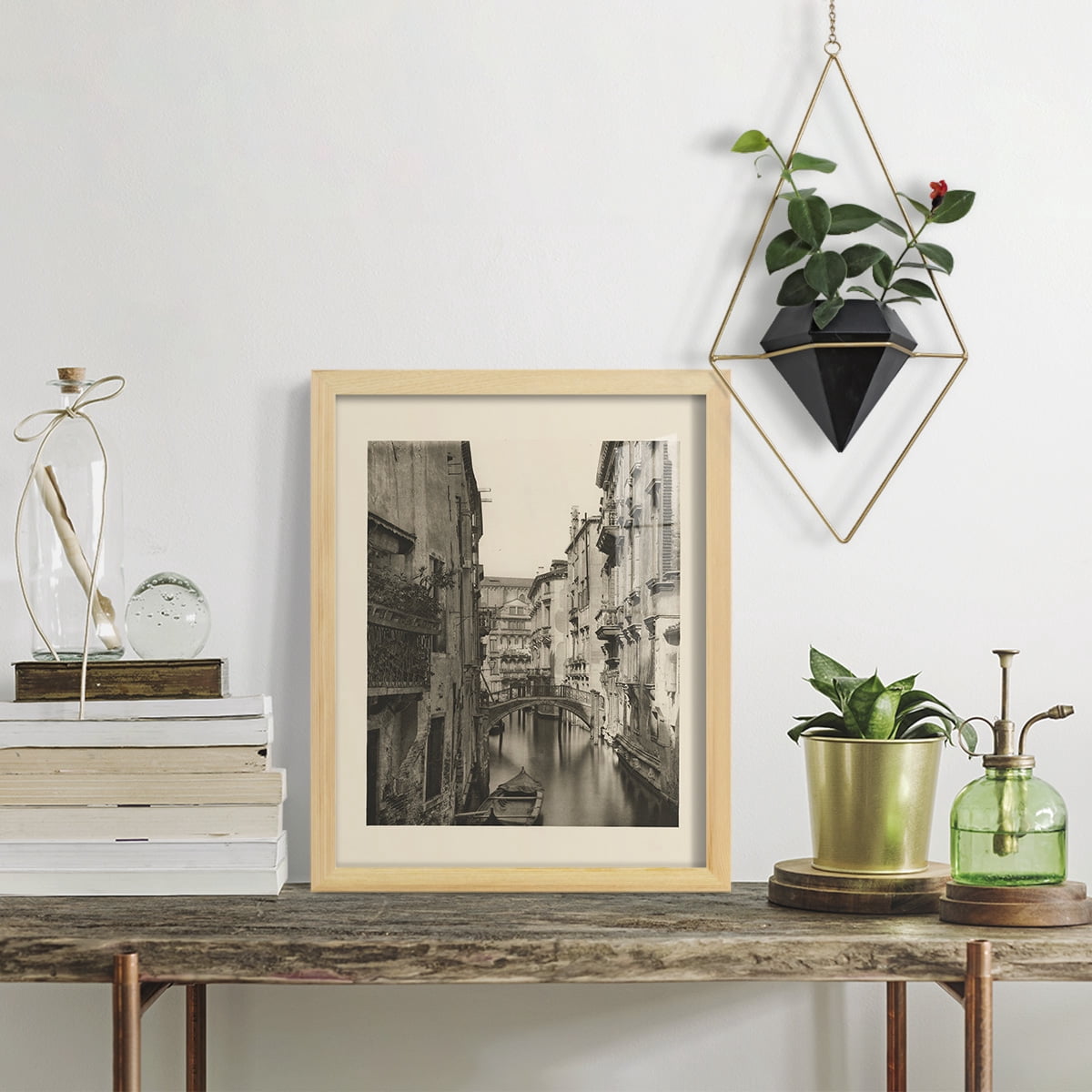 Vintage Views of Venice IV - Framed Print w/glass - Natural Wood