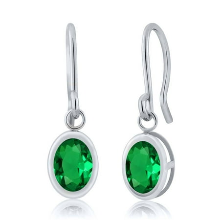 1.20 Ct Oval Green Nano Emerald 925 Silver French Wire Dangling