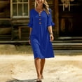 thumbnail image 4 of DYTTDG Women's V-Neck Button Down Midi Dress, Casual Loose Fit Ruffle Short Sleeve Tunic Dress with Pockets, 4 of 8