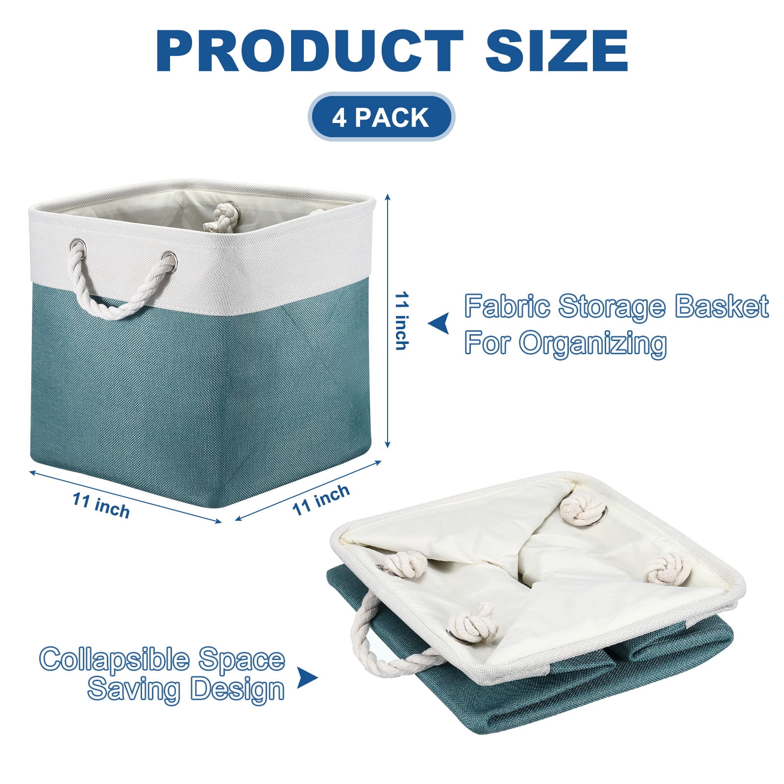 Unique Bargains Storage Baskets Fabric Collapsible Cube Basket w Handles White, Light Blue