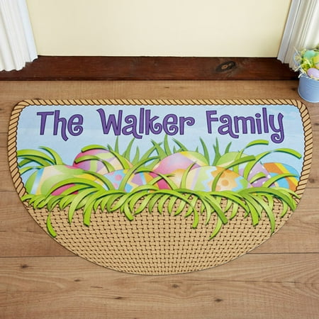 Personalized Easter Half Round Doormat, Easter Basket