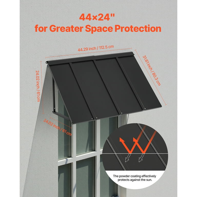 KFFKFF Fixed Metal Awning 44 x 24 in, Window and Door Canopy