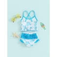 thumbnail image 4 of Suealasg Kids Girls Two-piece Swimsuits Toddler Girls Summer Bikini Sets Turtle Print Cami Tops Elastic Waist Frill Trim Swim Shorts Beach Bathing Suit, 4 of 9