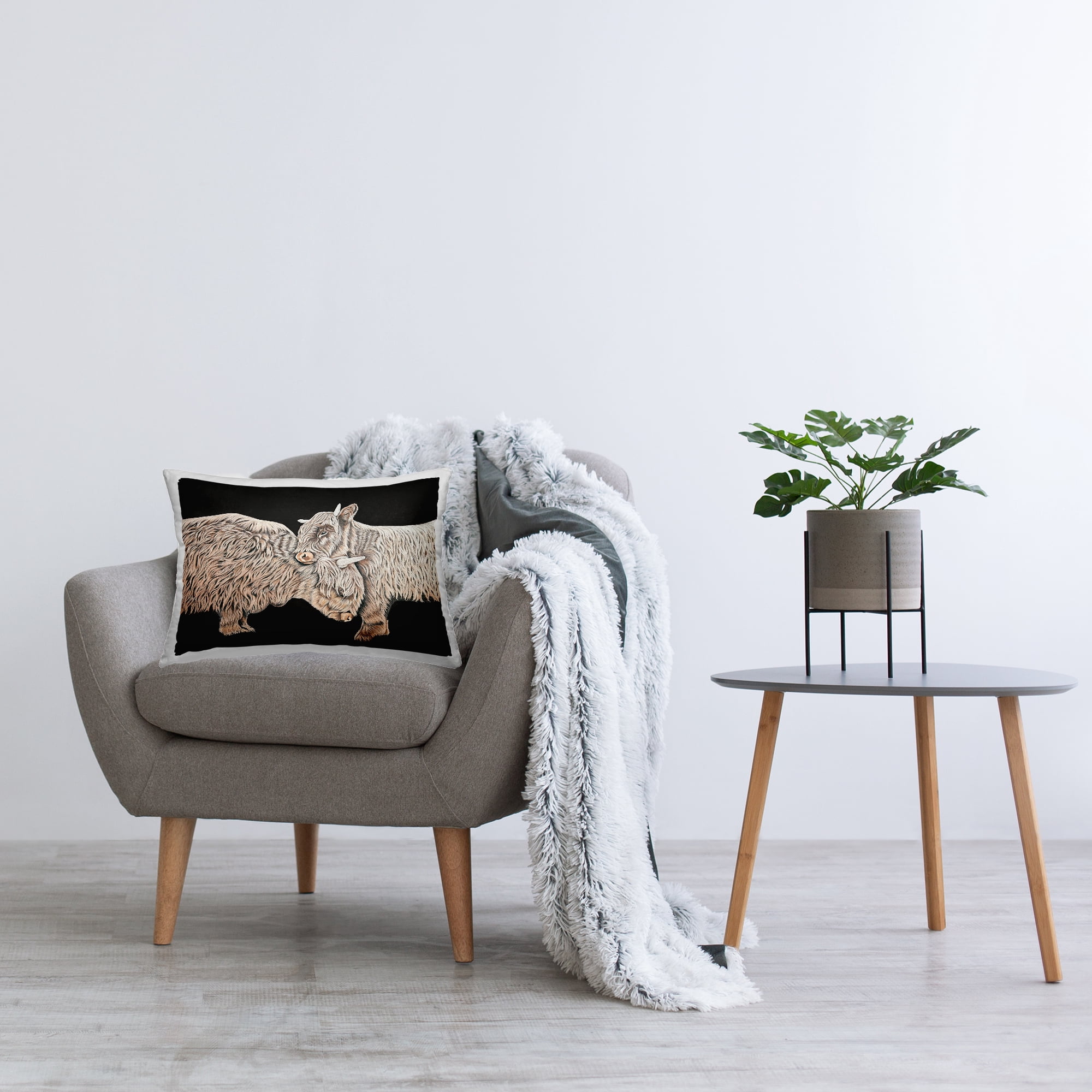 Stupell Industries Hugging Cattle on Black Decorative Printed Throw Pillow Design by Ashley Justice.