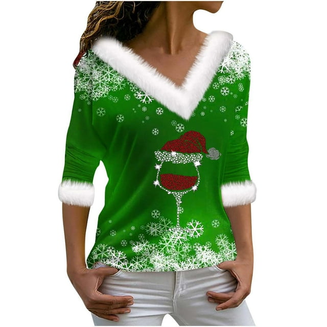 Birdeem Joyeux Noël Blouse Décontractée à Manches Longues Col en V pour Femmes