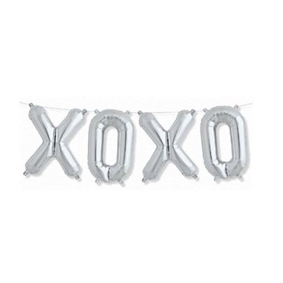 LOONBALLOON Love Balloons, 16″ XOXO KIT - SILVER (AIRFILL ONLY)